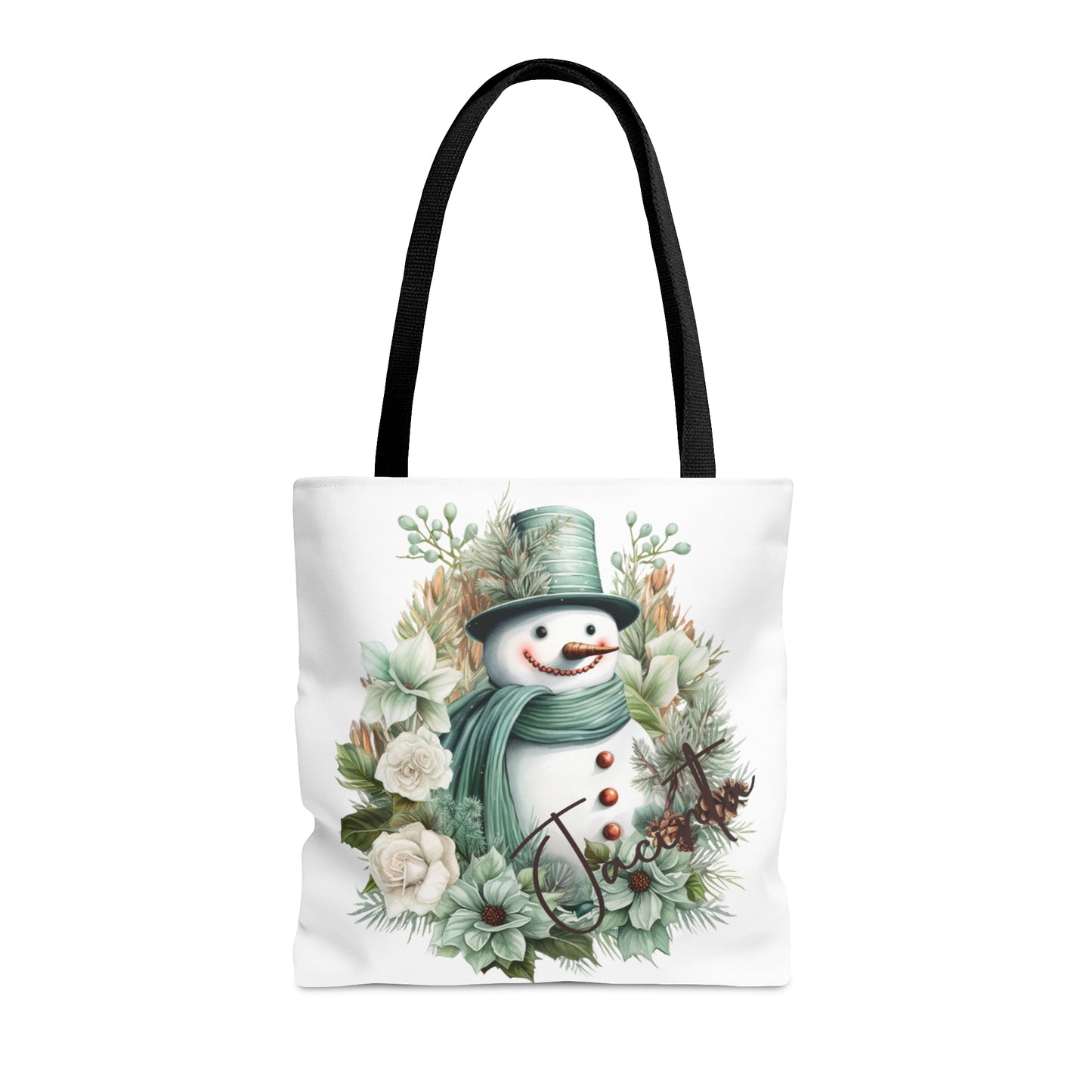 Snowman wreath Personalised Tote Bag, Christmas bag, Christmas Tote Bag, Personalised/Non-Personalised