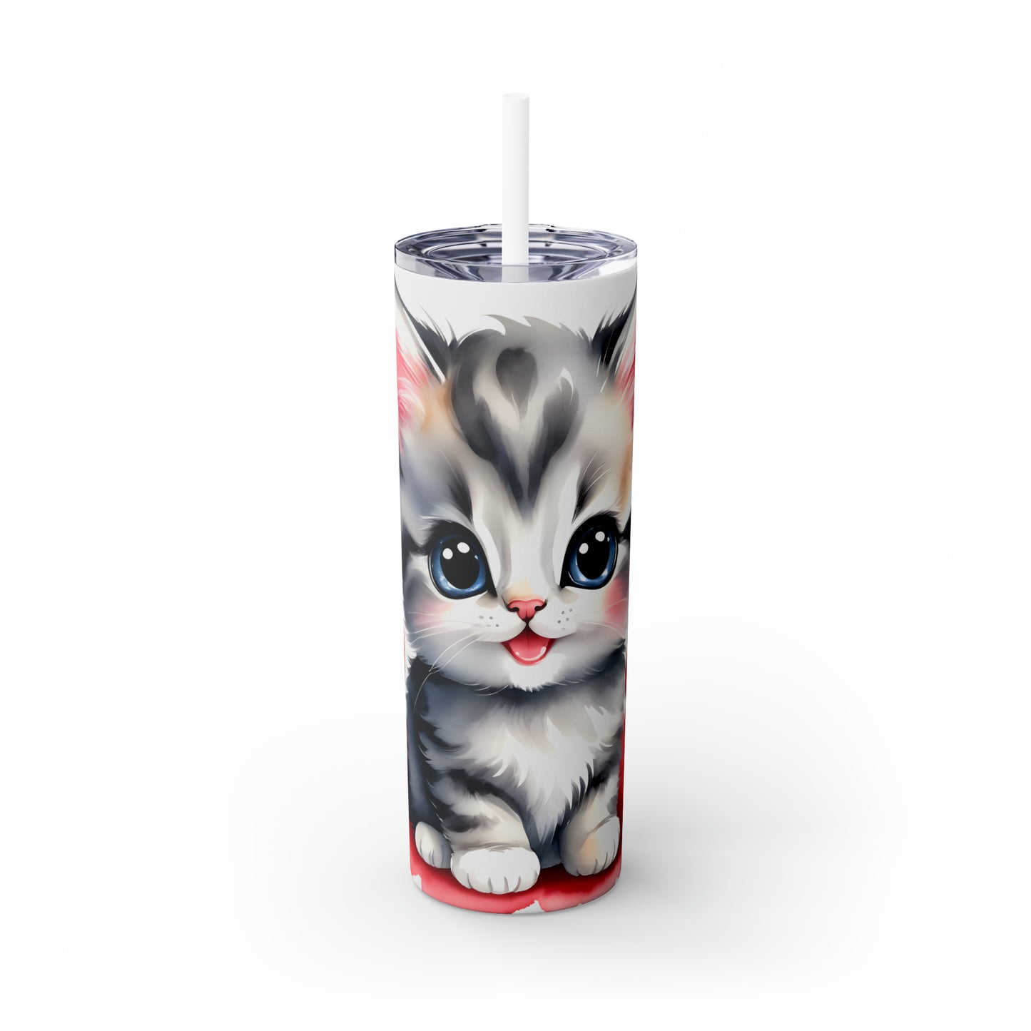 Skinny Tumbler with Straw, 20oz, Cat