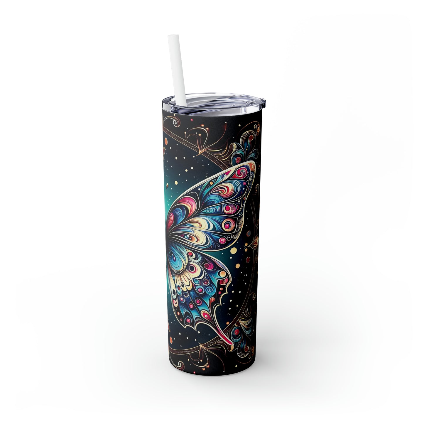 Skinny Tumbler with Straw, 20oz, Butterfly