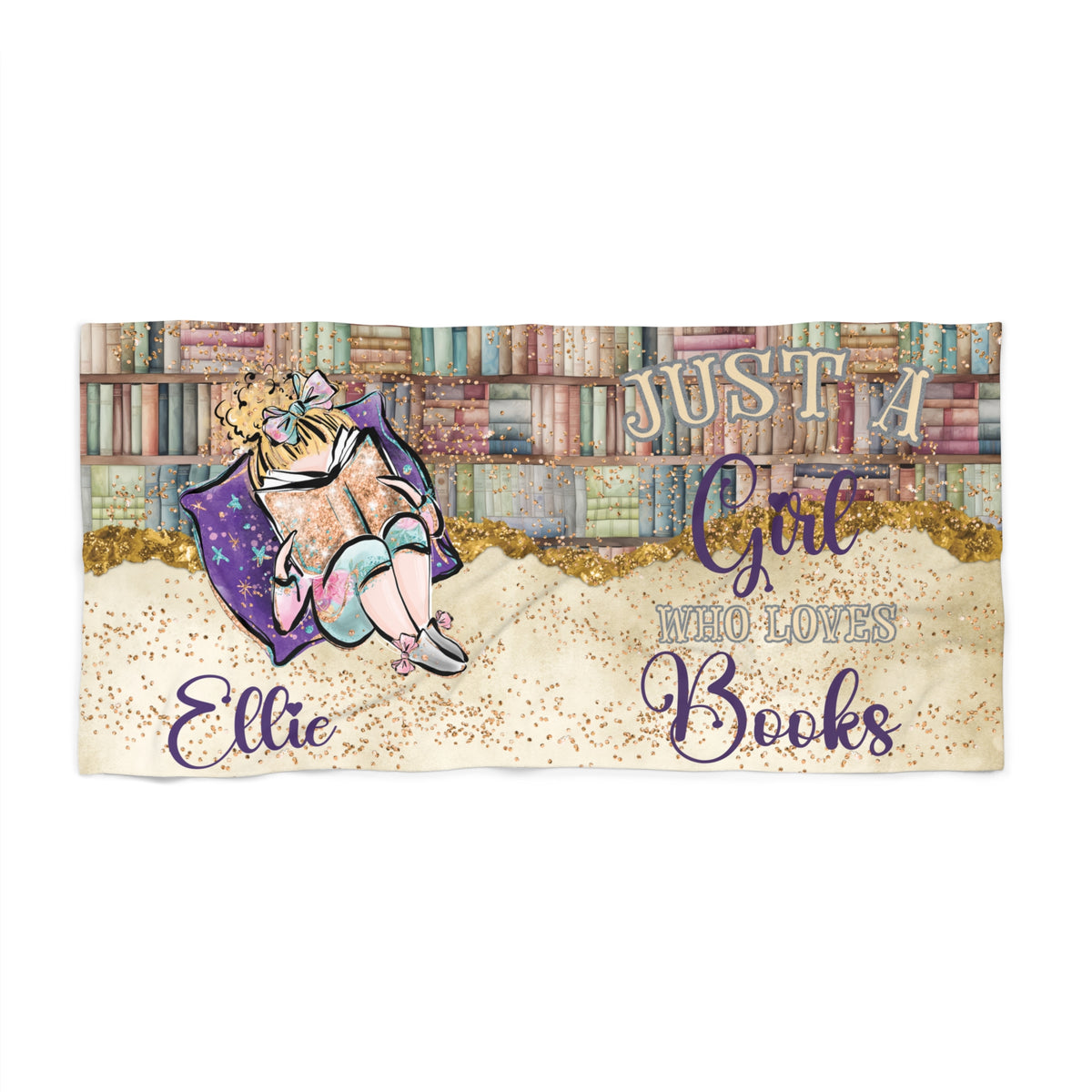 Beach Towel, Just a Girl who Loves Books, Blonde Hair, Polycotton Towel, 2 sizes Available