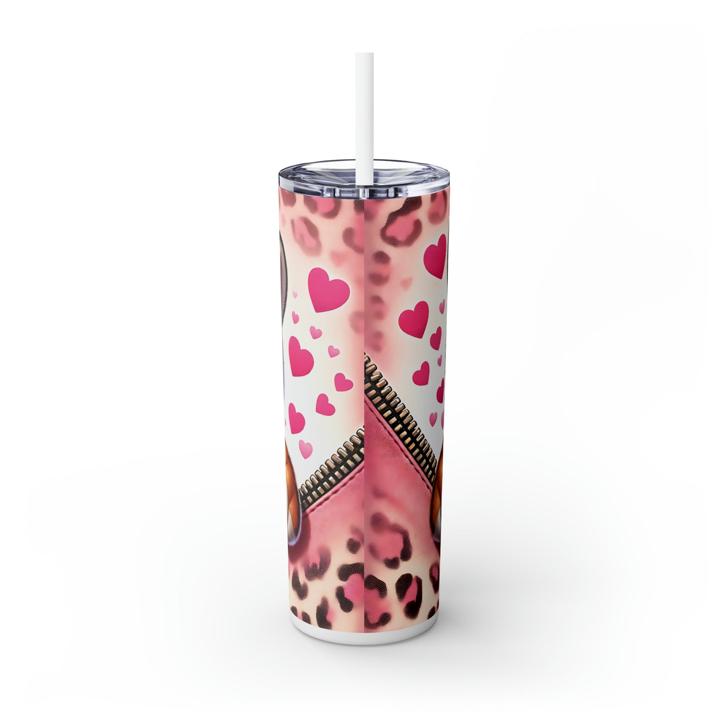 Skinny Tumbler with Straw, 20oz, Tiger, Valentines Day