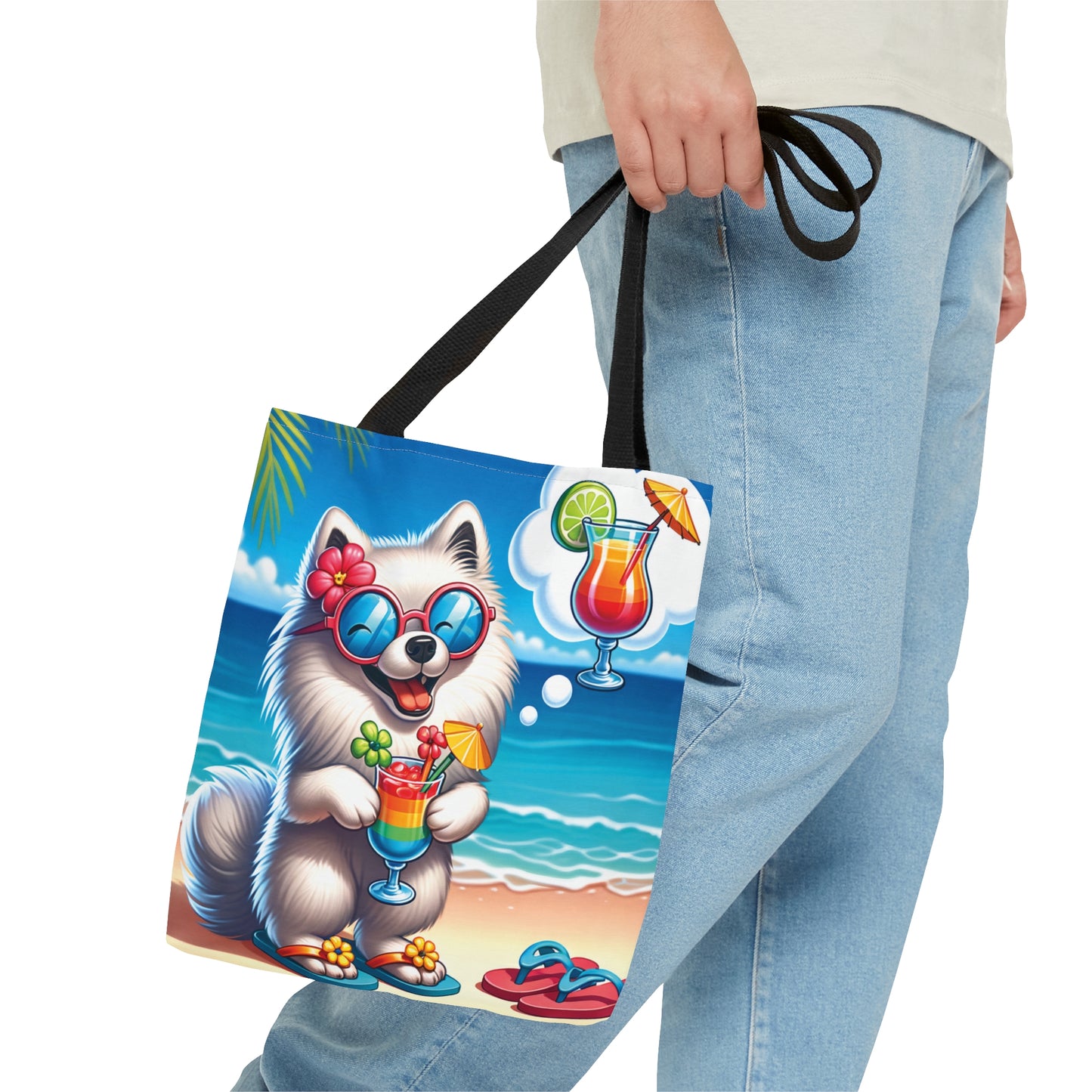 Tote Bag, Dog on Beach, American Eskimo, Tote bag, awd-1115