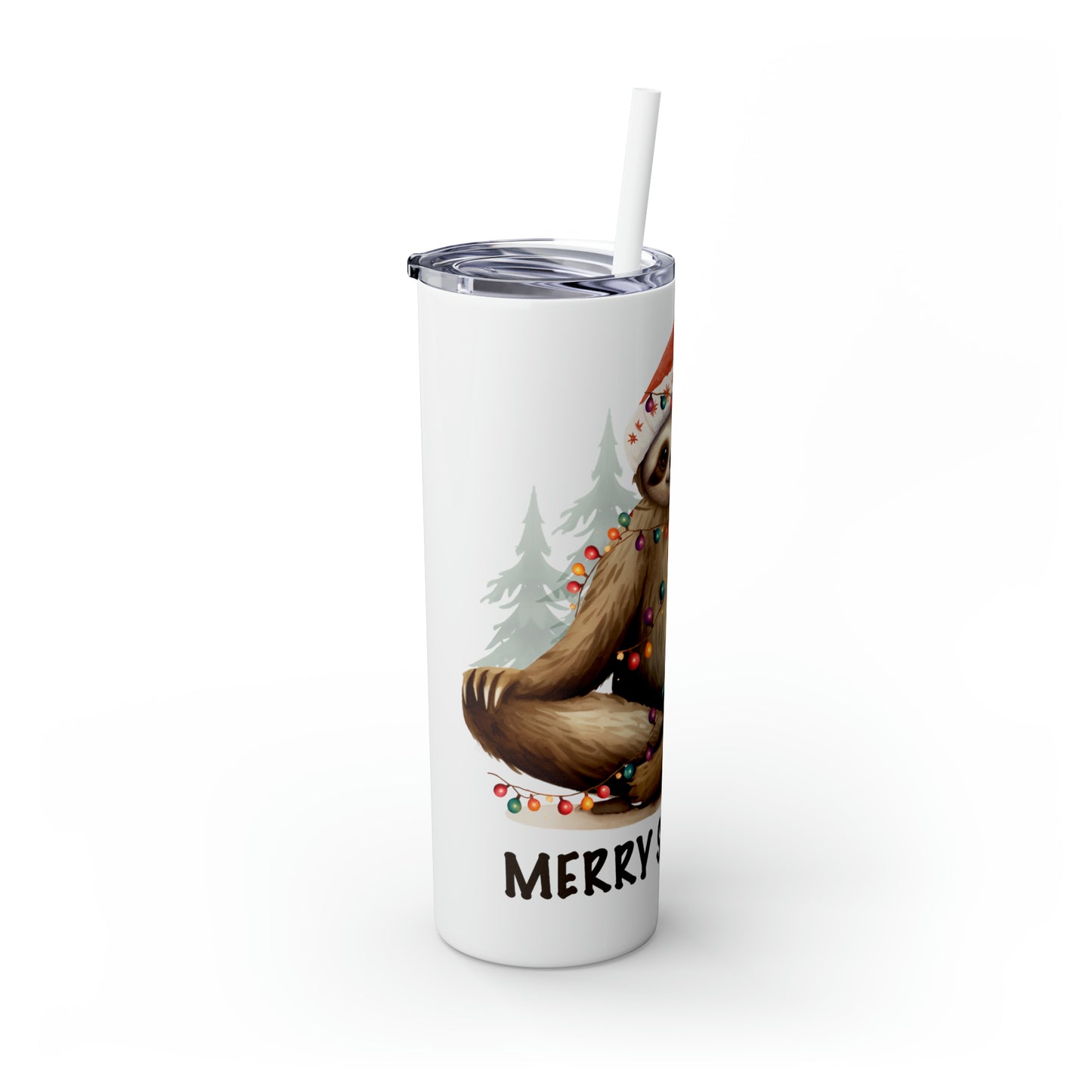 Skinny Tumbler with Straw, 20oz, Christmas, Sloth, awd-810