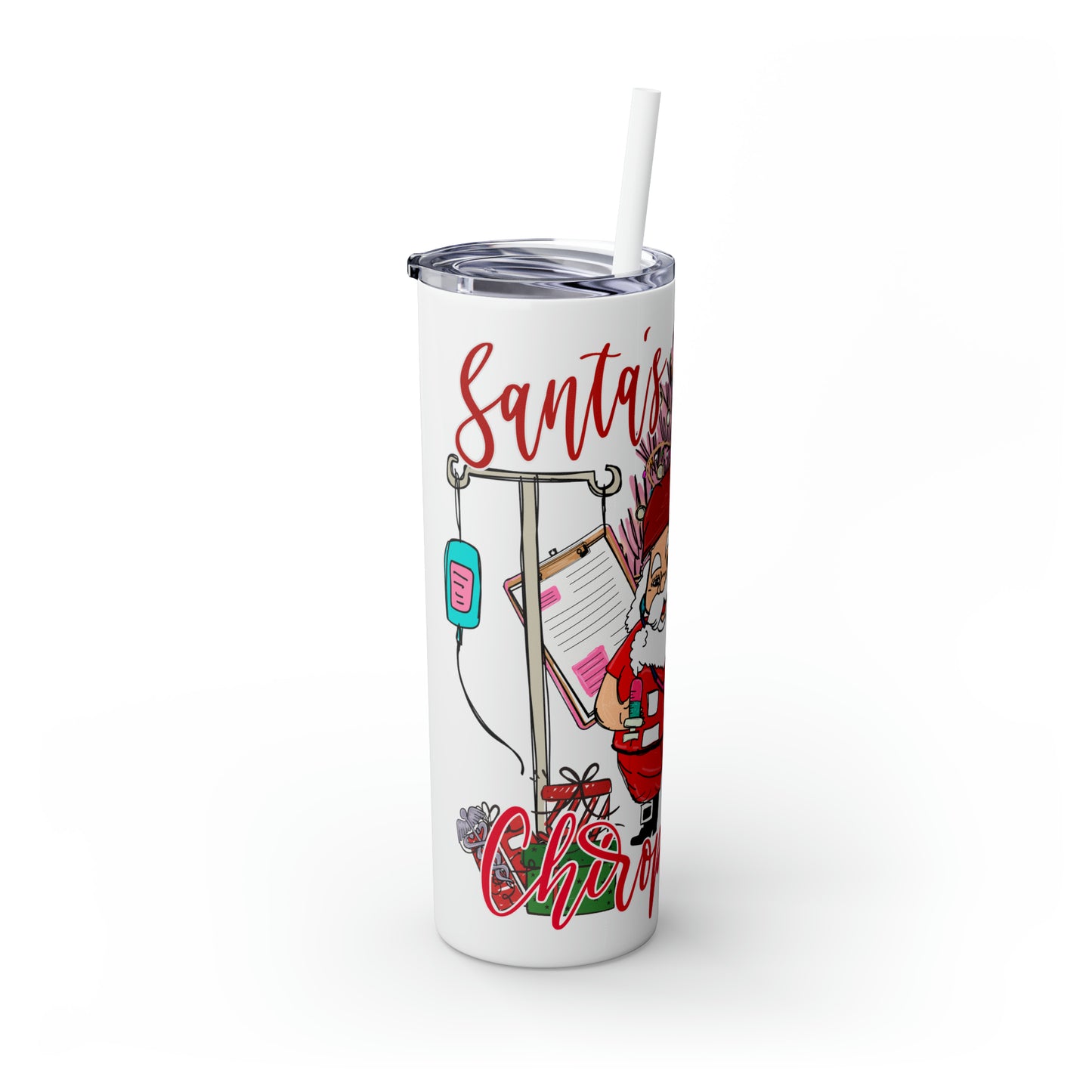 Skinny Tumbler with Straw, 20oz,  Santa's Favorite Chiropractor