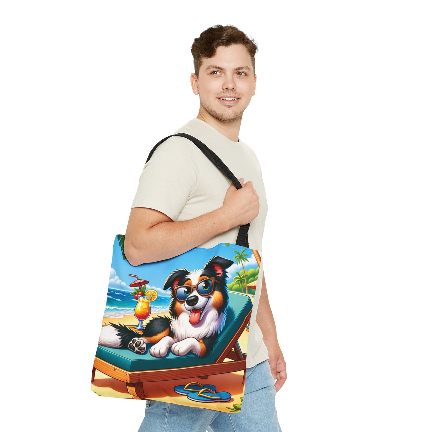 Tote Bag, Dog on Beach, Border Collie, Tote bag,  awd-1102