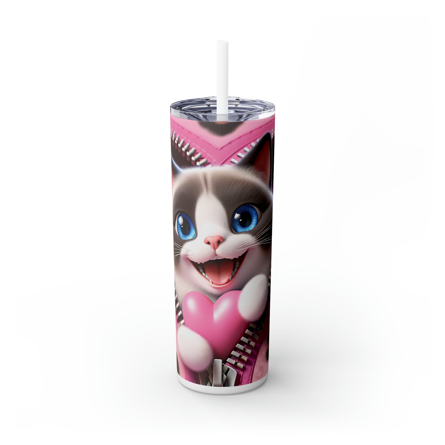 Skinny Tumbler with Straw, 20oz, Cat, Valentines Day, awd-744