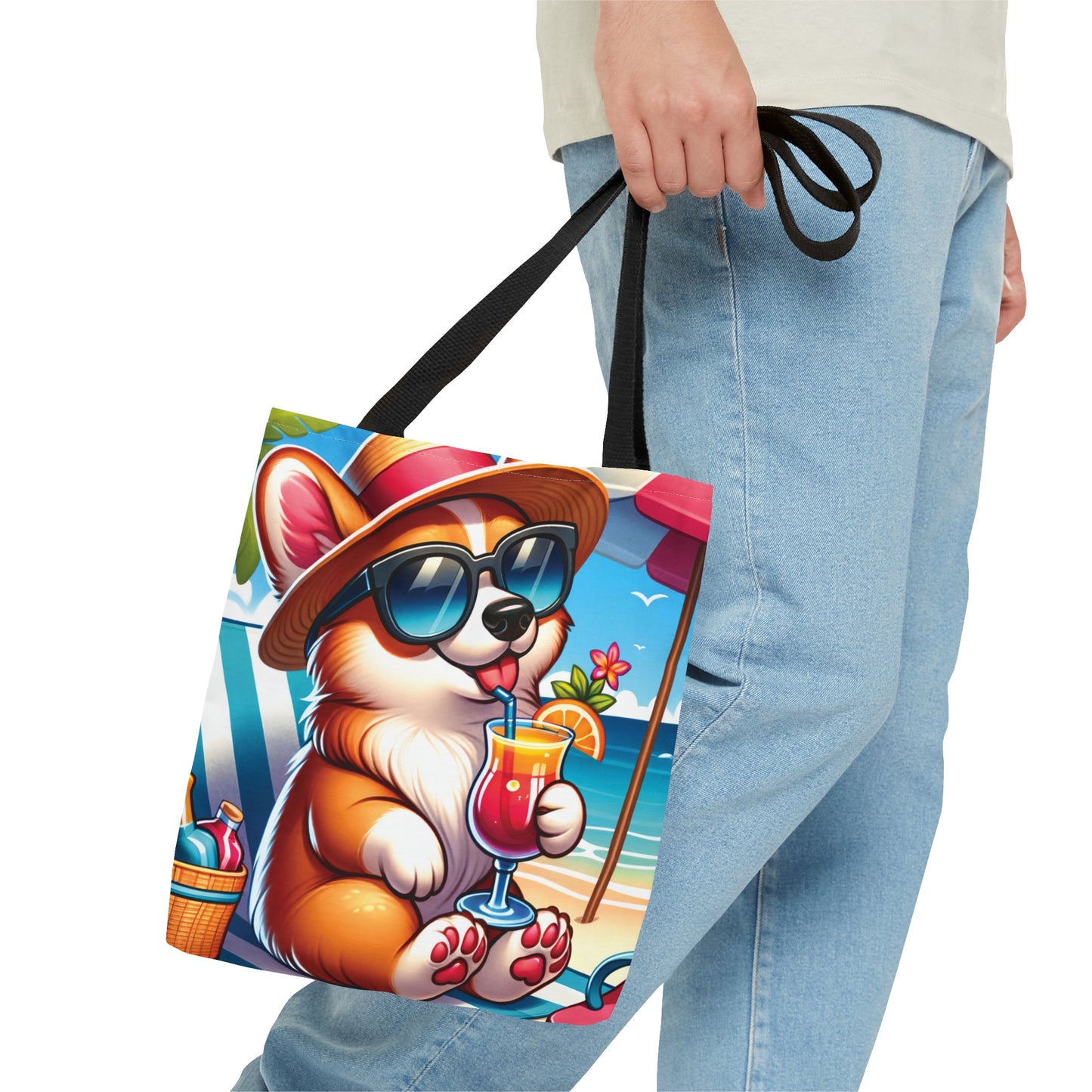 Tote Bag, Dog on Beach, Corgi, Tote bag, awd-1207