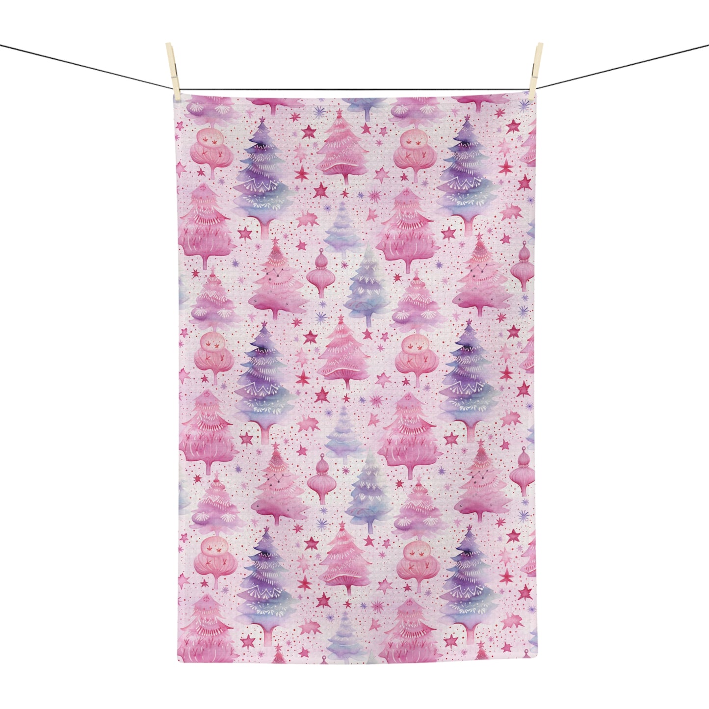 Microfiber Tea Towel, Pink Christmas Trees