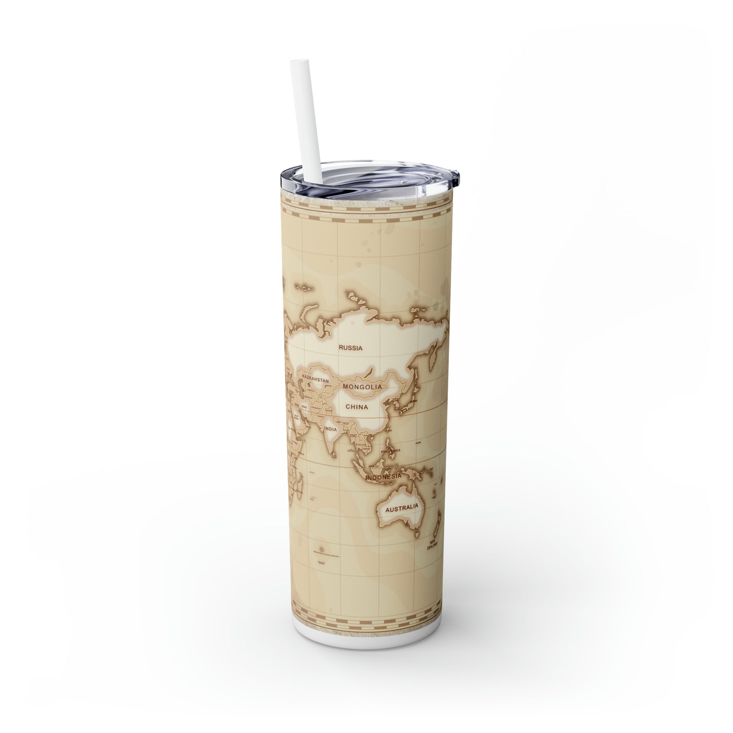 Skinny Tumbler with Straw, 20oz, Travel, World Map