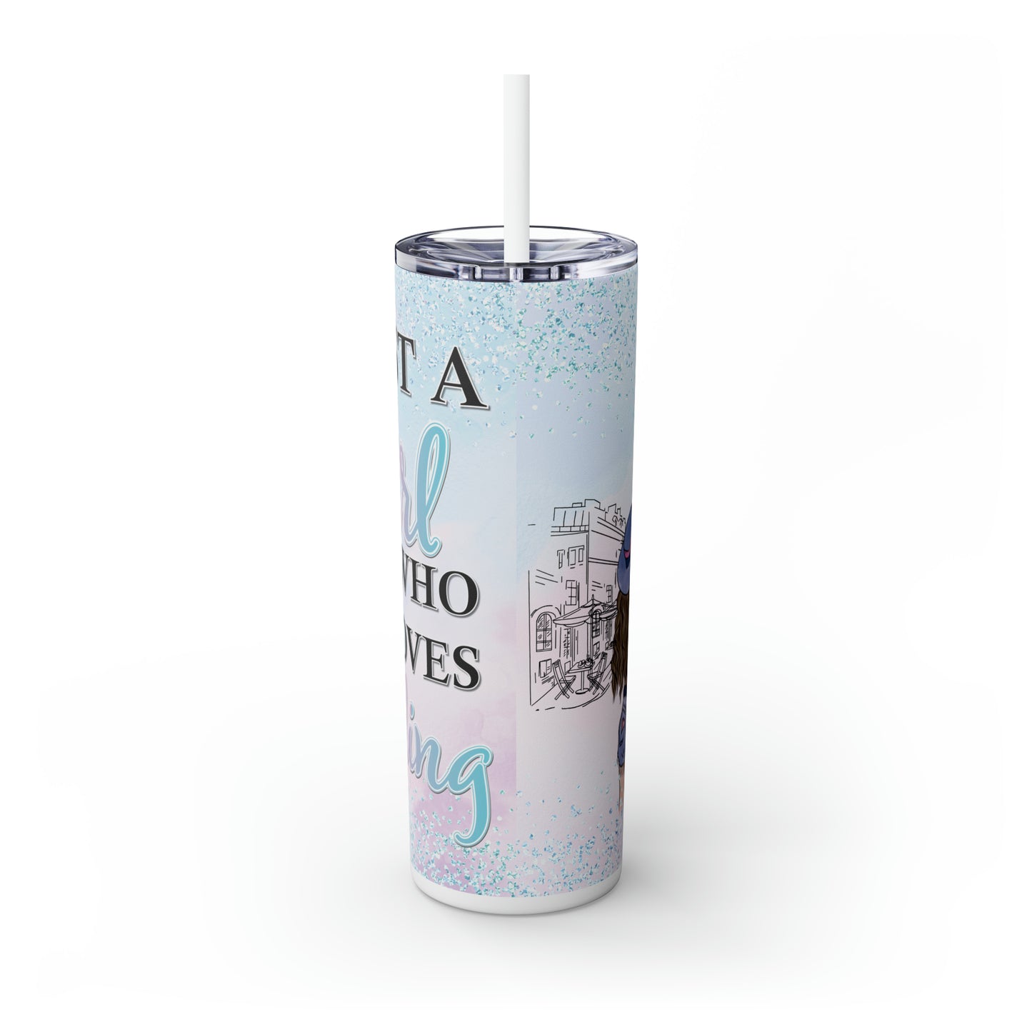 Skinny Tumbler with Straw, 20oz, Personalized, Paris, Just A Girl Who Loves Travelling