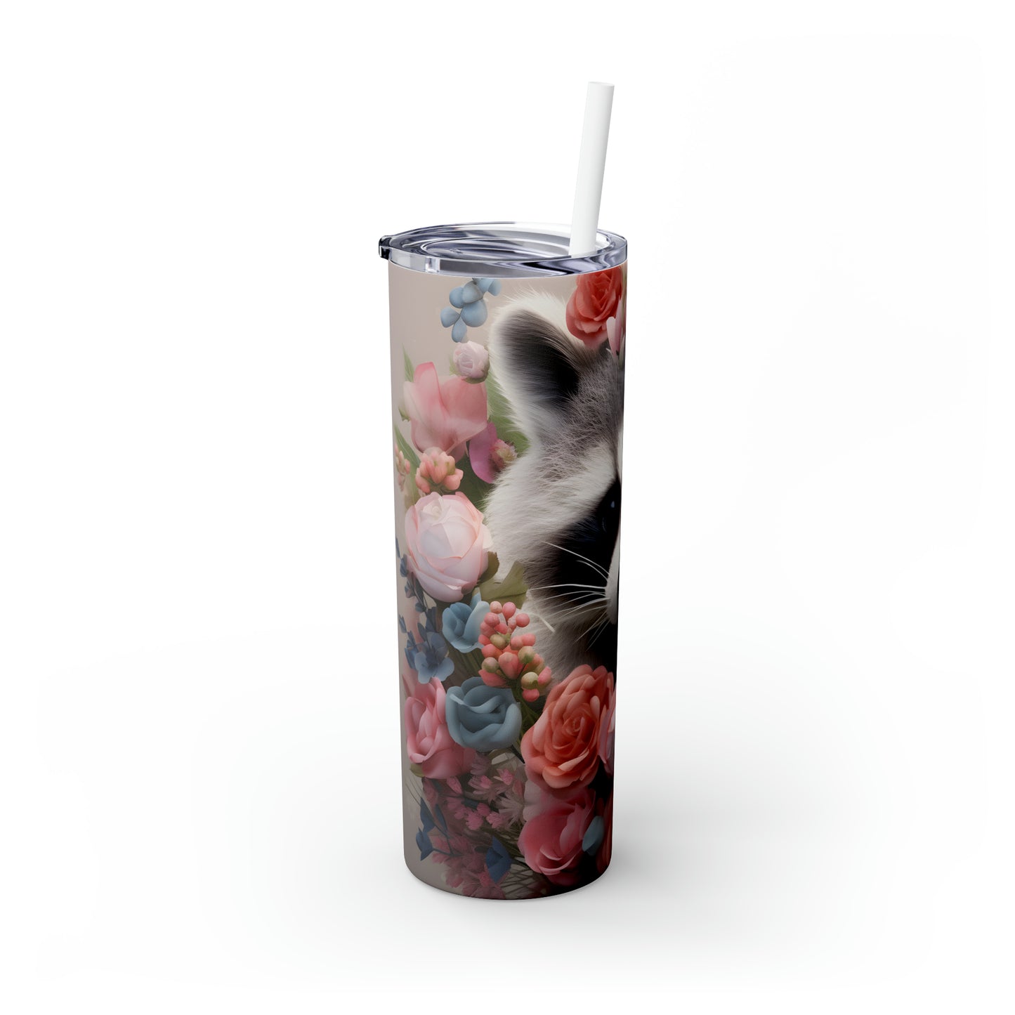 Skinny Tumbler with Straw, 20oz, Racoon