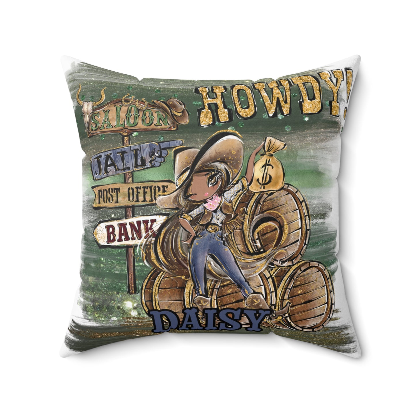 Personalised Howdy Cushion, Brown Hair  Olive Skin Brown Eyes, Polyester Square Cushion, Christmas cushion