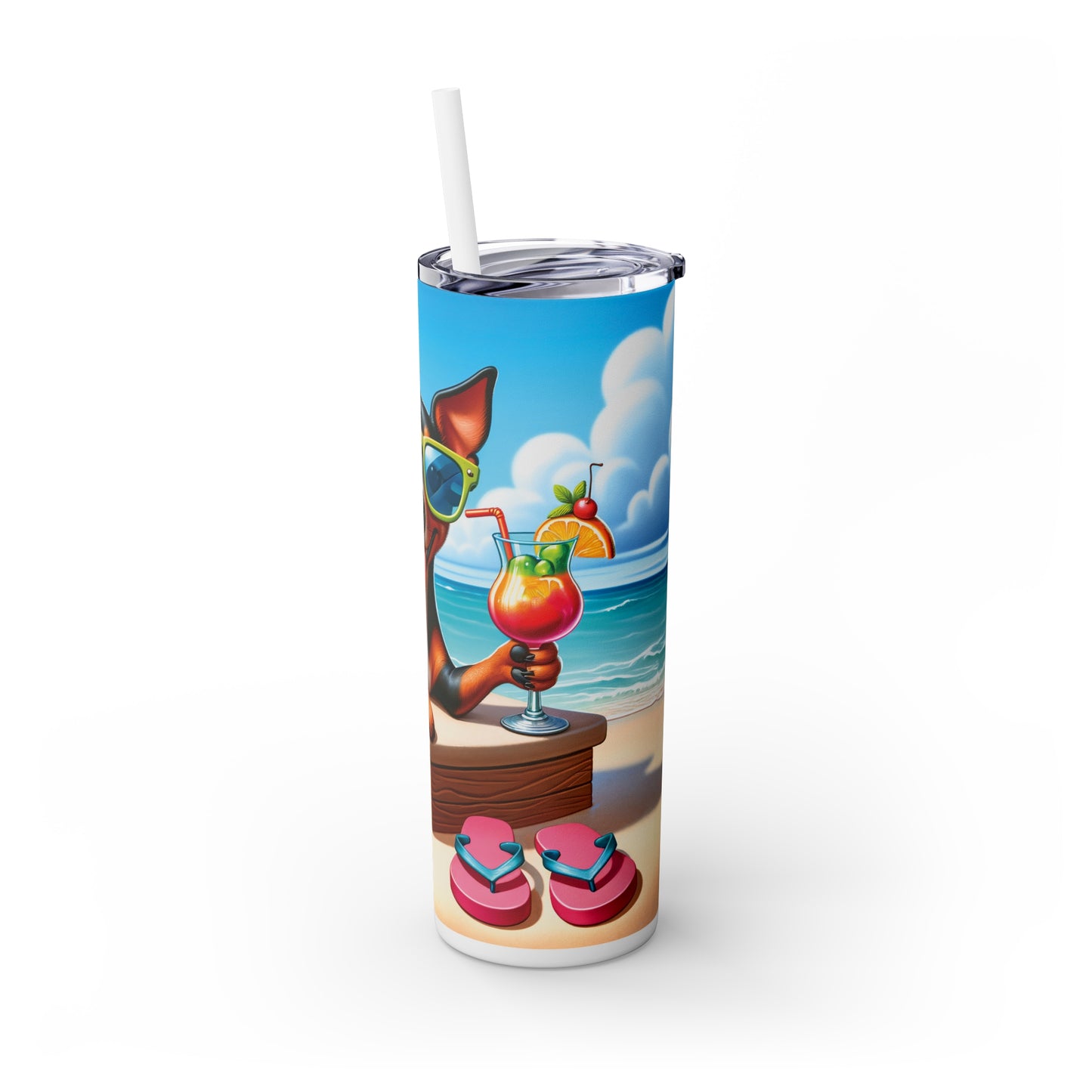 Skinny Tumbler with Straw, 20oz, Dog on Beach, Manchester Terrier, awd-1223