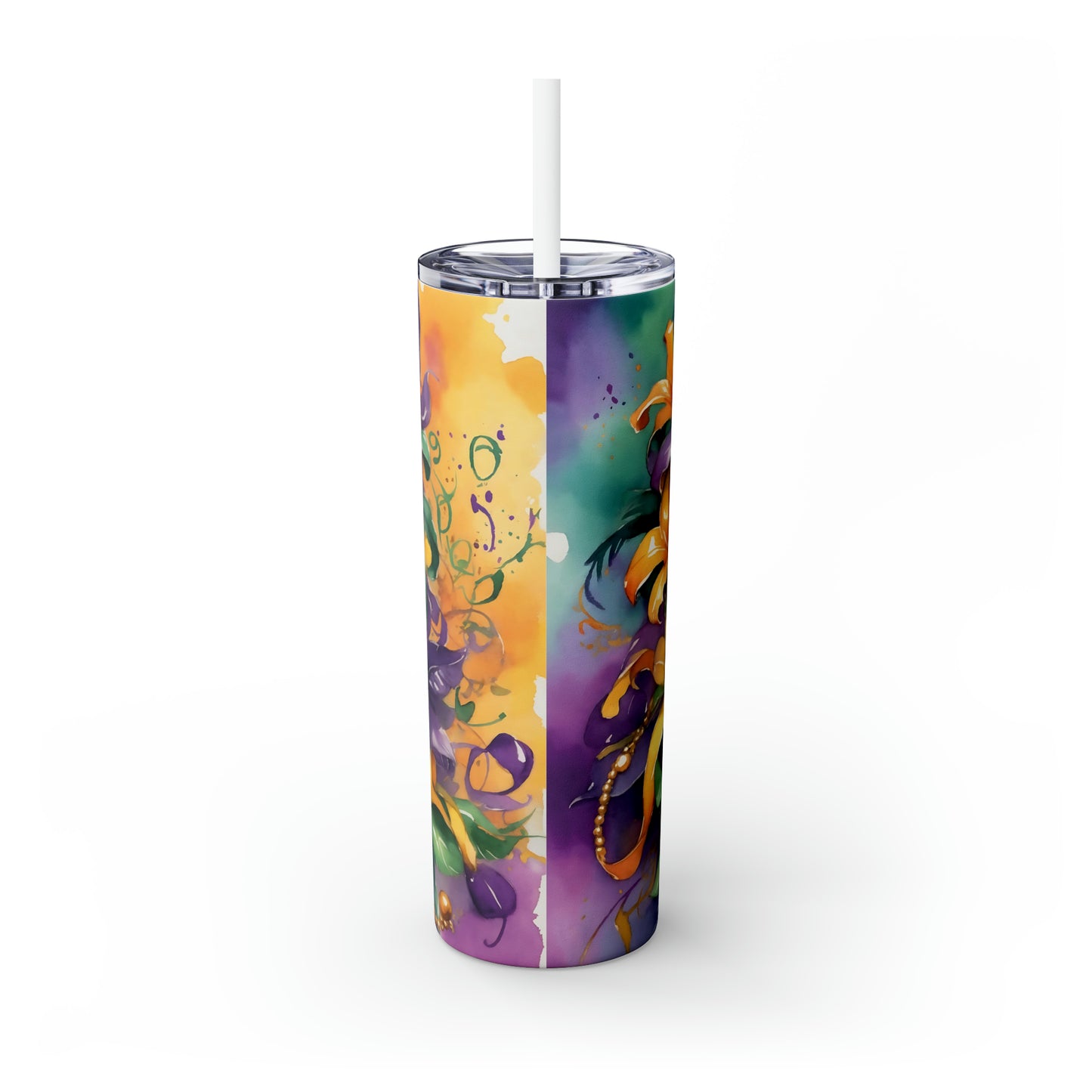 Skinny Tumbler with Straw, 20oz, Mardi Gras