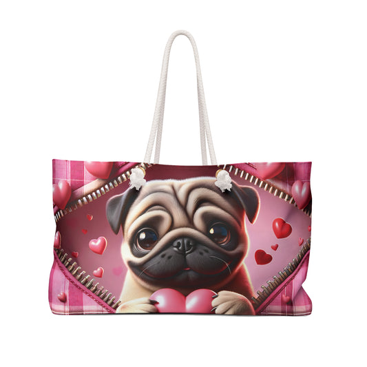 Personalised/Non-Personalised Weekender Bag, Cute Dog, Zipper, Valentines Day, Large Weekender Bag, Beach Bag, Book Bag