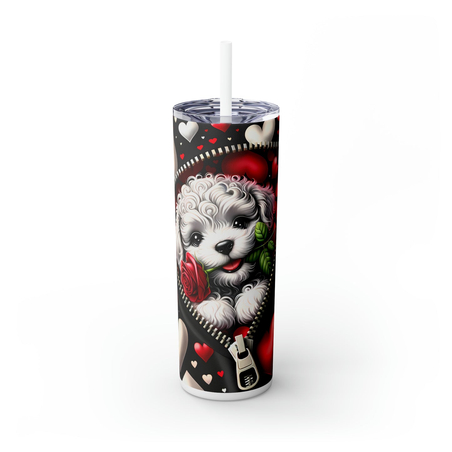 Skinny Tumbler with Straw, 20oz, Dog, Valentines Day, awd-866