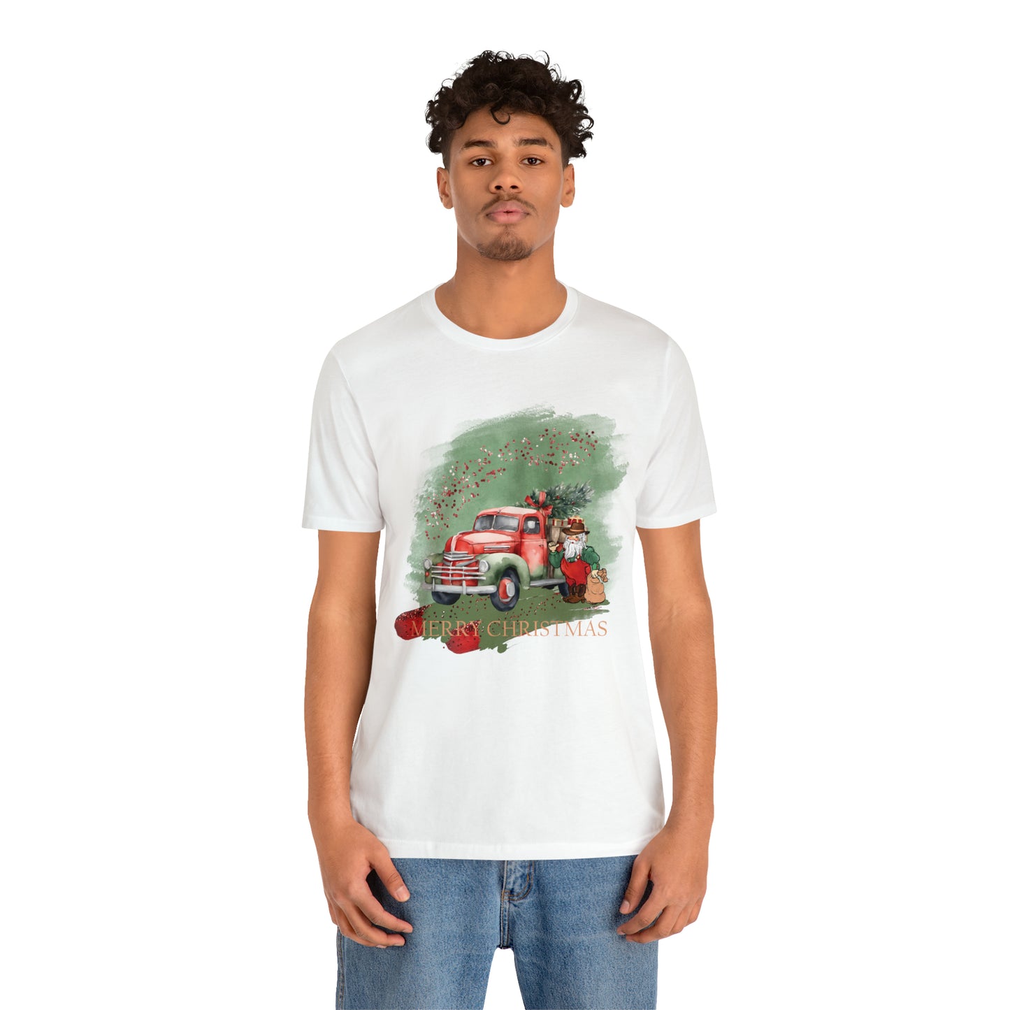 Unisex Adults Jersey Short Sleeve Tee Sage Christmas, Santa, Country Truck, Christmas TShirt, Country Christmas, Western Chrismas