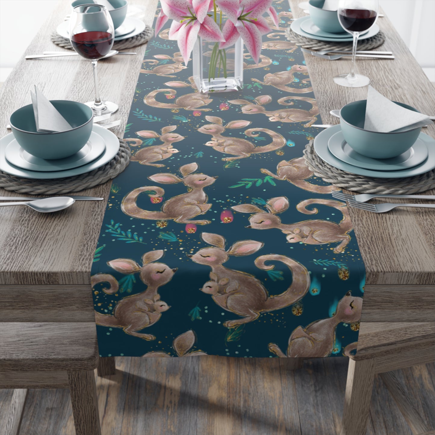 Australian Kangaroos Table Runner, Cotton Twill and Poly Available