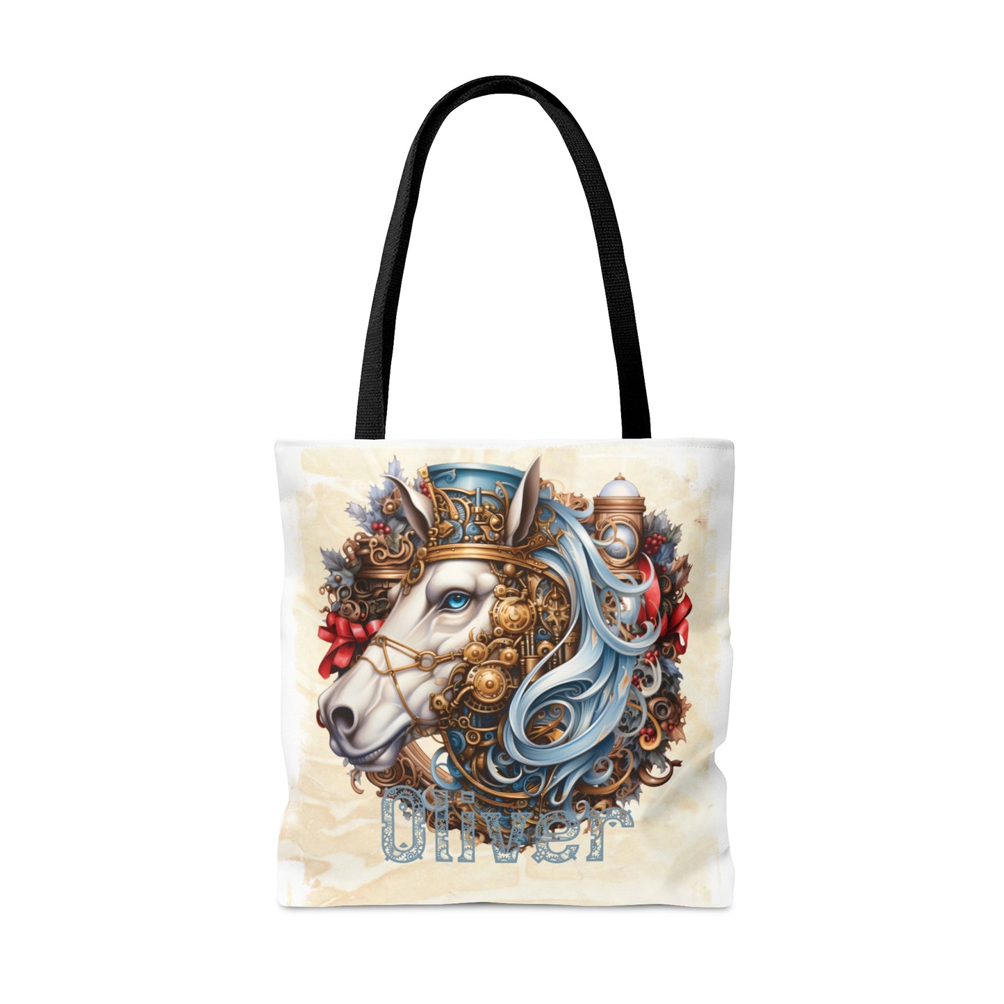 Steampunk Horse wreath Personalised Tote Bag, Steampunk Christmas bag, Christmas Tote Bag, Personalised/Non-Personalised