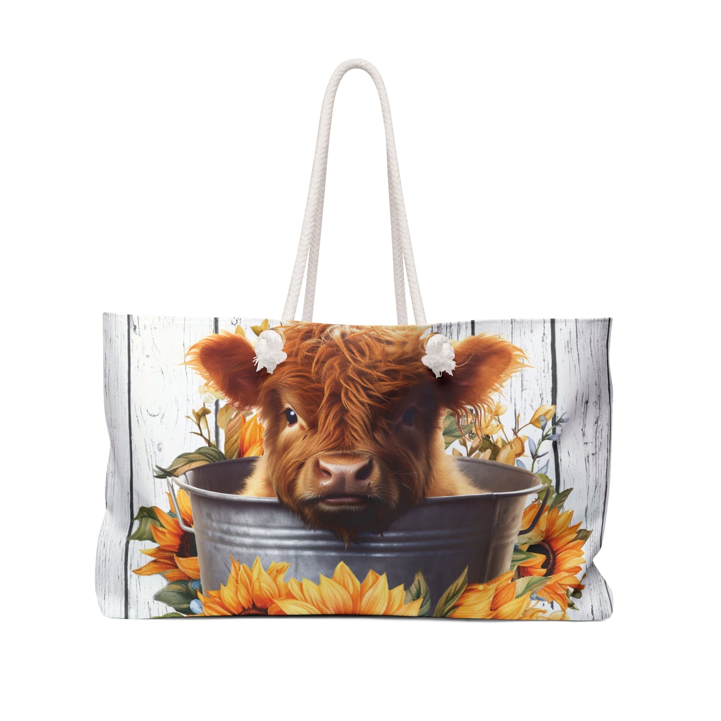 Personalised/Non-Personalised Weekender Bag, Highland Cow, Large Weekender Bag, Beach Bag, Book Bag