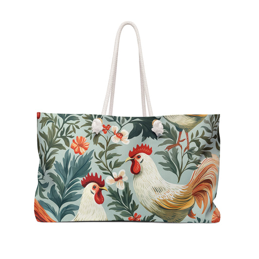 Personalised/Non-Personalised Weekender Bag, Chicken/Rooster, Large Weekender Bag, Beach Bag, Book Bag