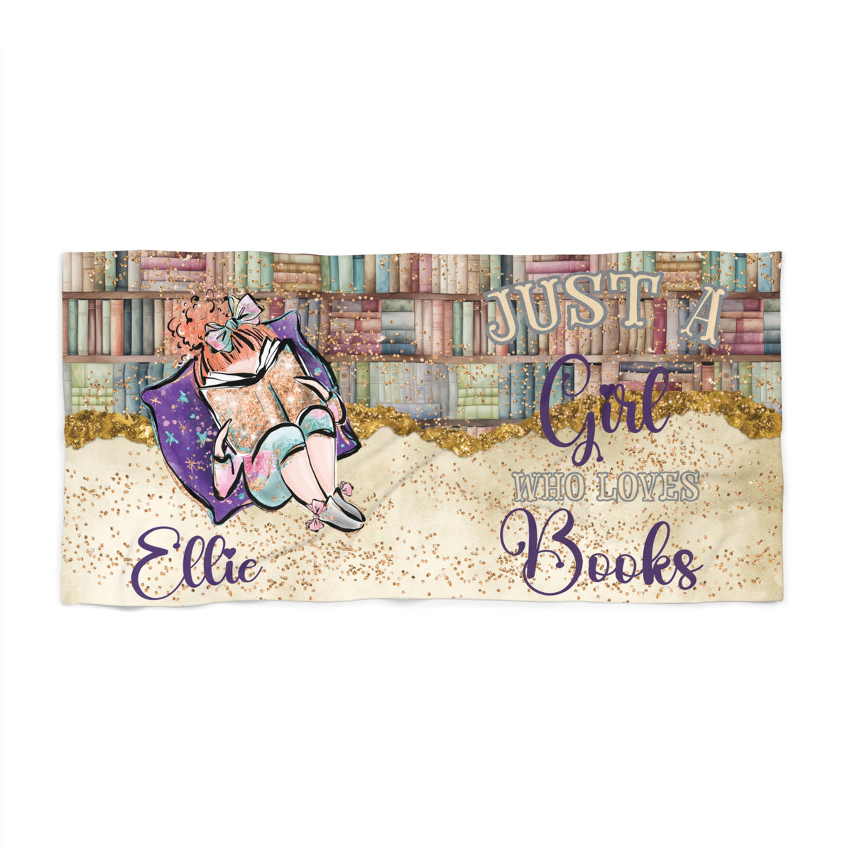 Beach Towel, Just a Girl who Loves Books, Red Hair, Polycotton Towel, 2 sizes Available