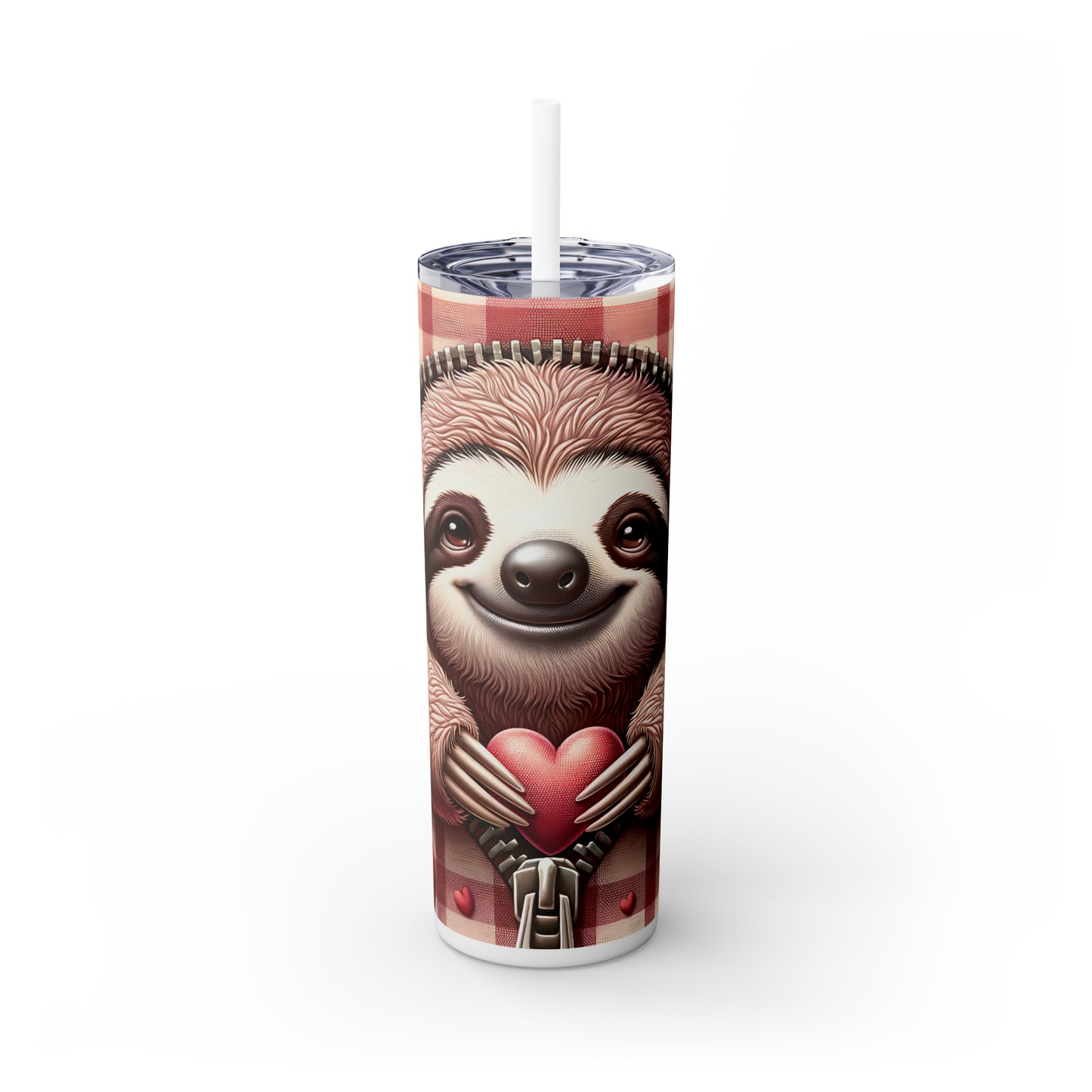 Skinny Tumbler with Straw, 20oz, Sloth, Valentines Day