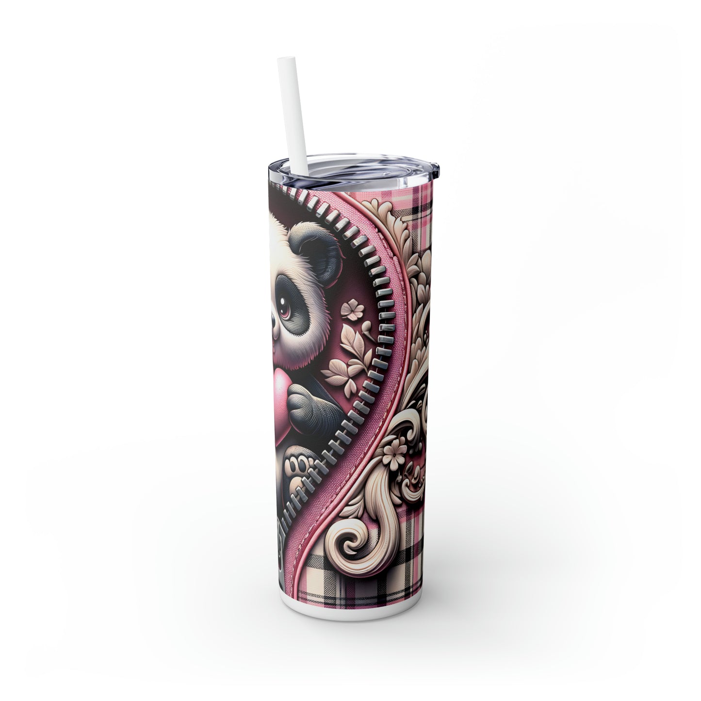 Skinny Tumbler with Straw, 20oz, Panda, Valentines Day