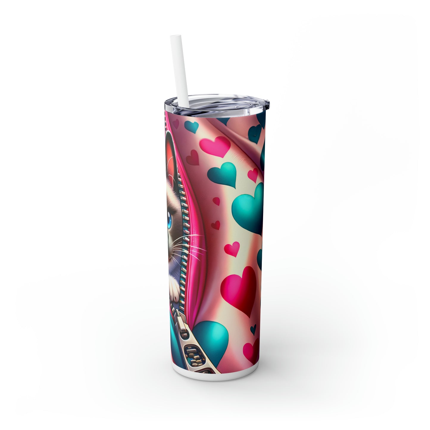 Skinny Tumbler with Straw, 20oz, Cat, Valentines Day, awd-917