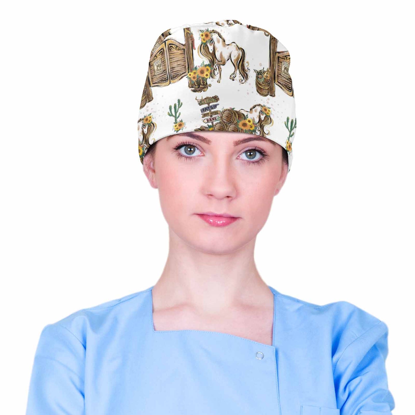 White Western  Scrub Cap