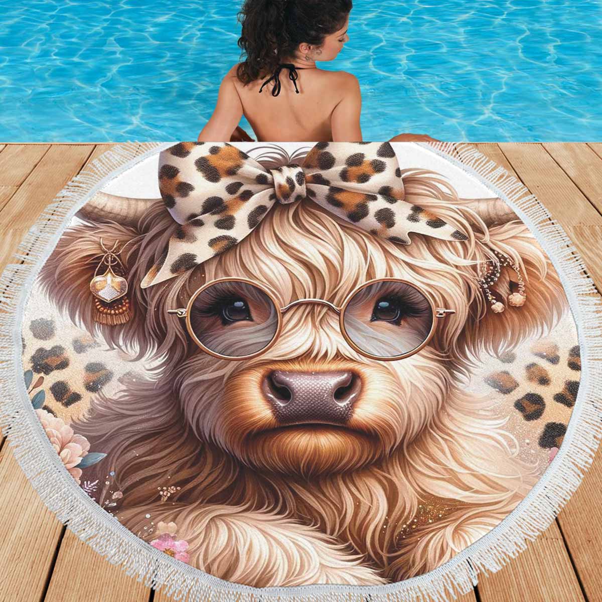 Higland Cow Awd1410  Circular Beach Shawl 59"