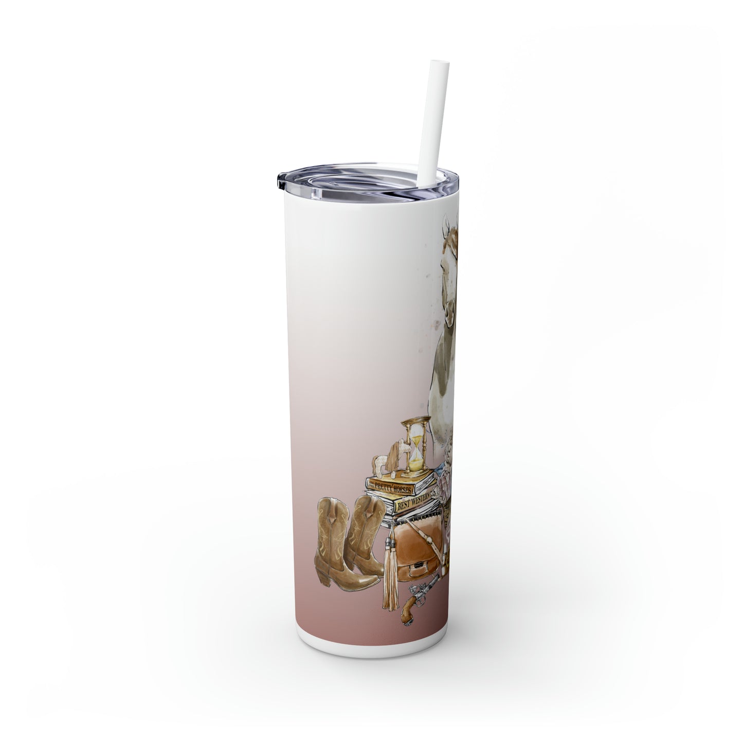 Skinny Tumbler with Straw, 20oz, Personalised Horse and Girl, Western