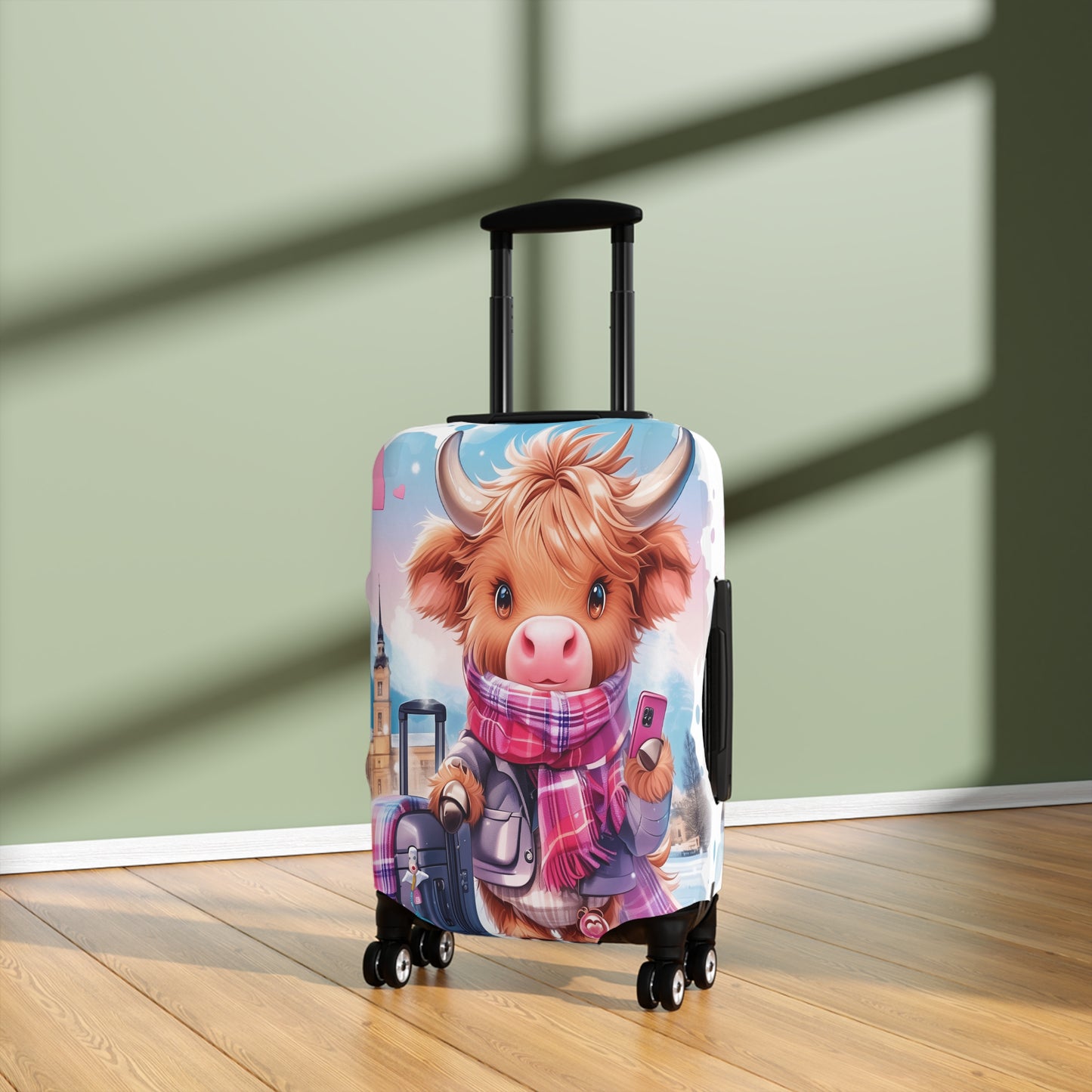 Luggage Cover, Travelling Highland Cow, awd-3023