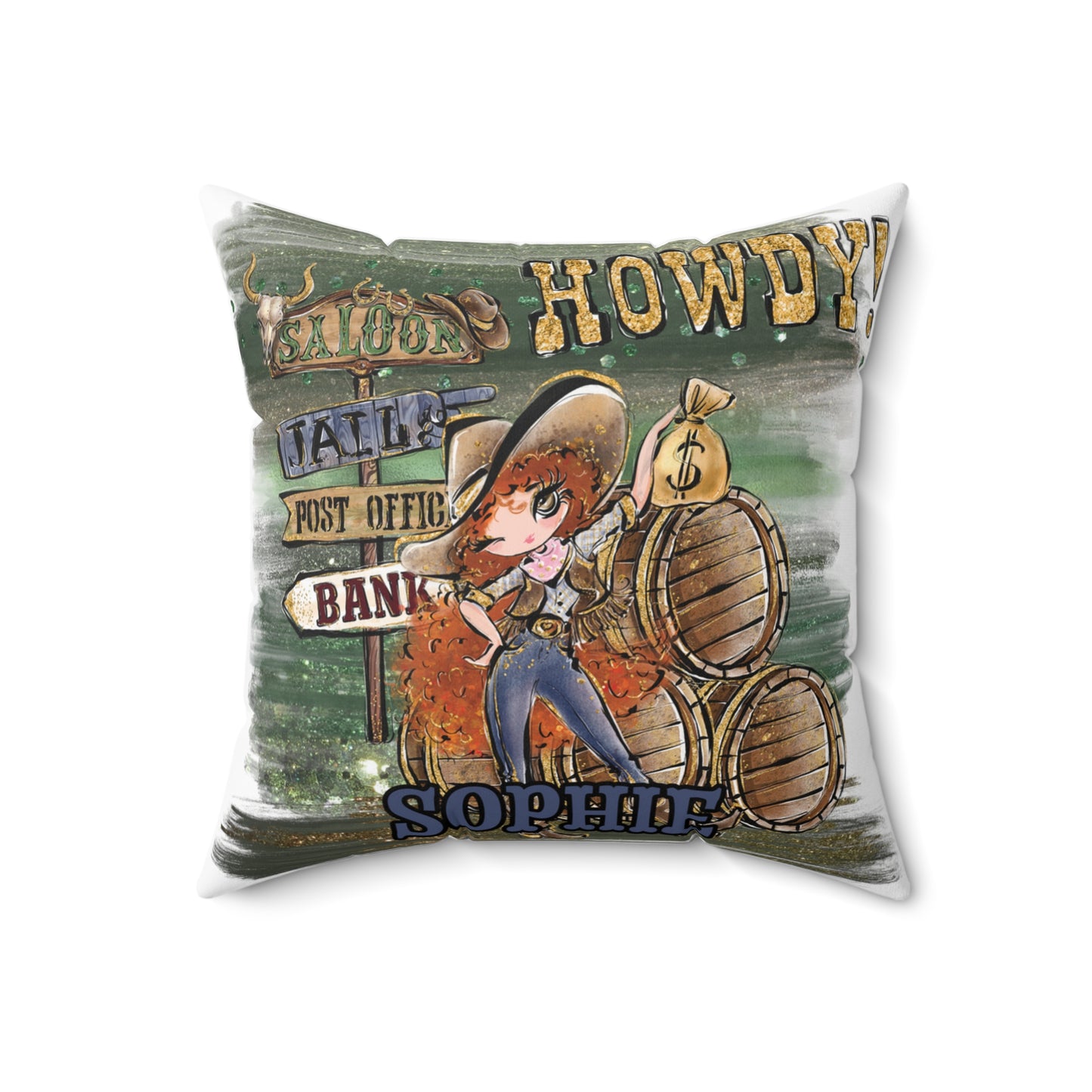 Personalised Howdy Cushion,  Red Curly Hair, Brown Eyes, Polyester Square Cushion, Christmas cushion