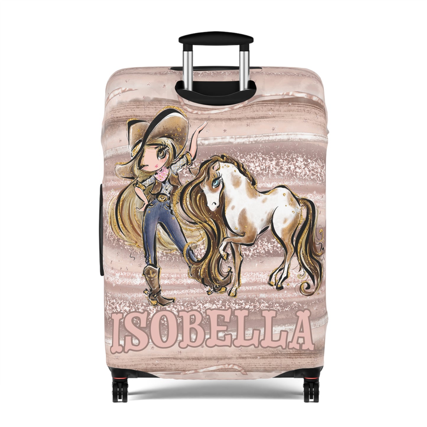 Luggage Cover, Howdy Cowgirl and Horse, Blonde Hair Brown Eyes