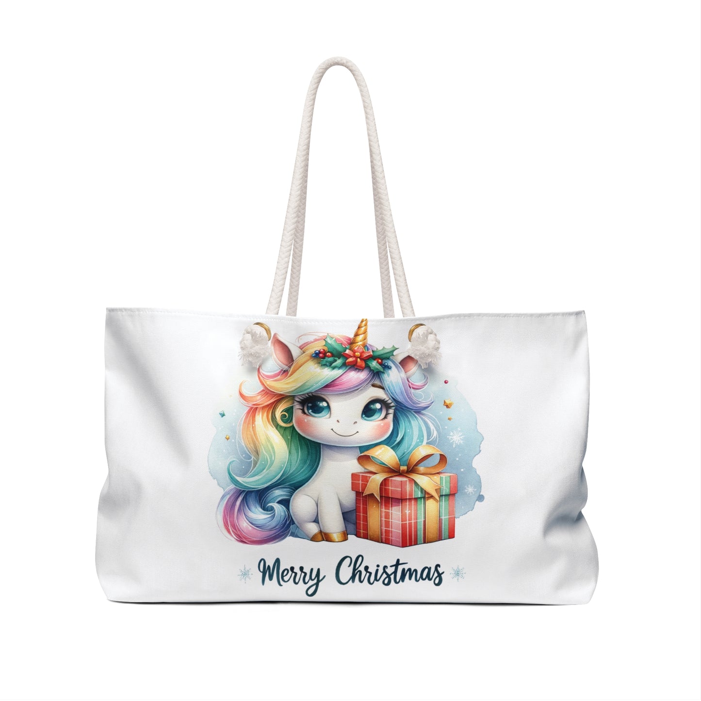 Personalised/Non-Personalised Weekender Bag, Unicorn, Merry Christmas, Large Weekender Bag, Beach Bag, Book Bag