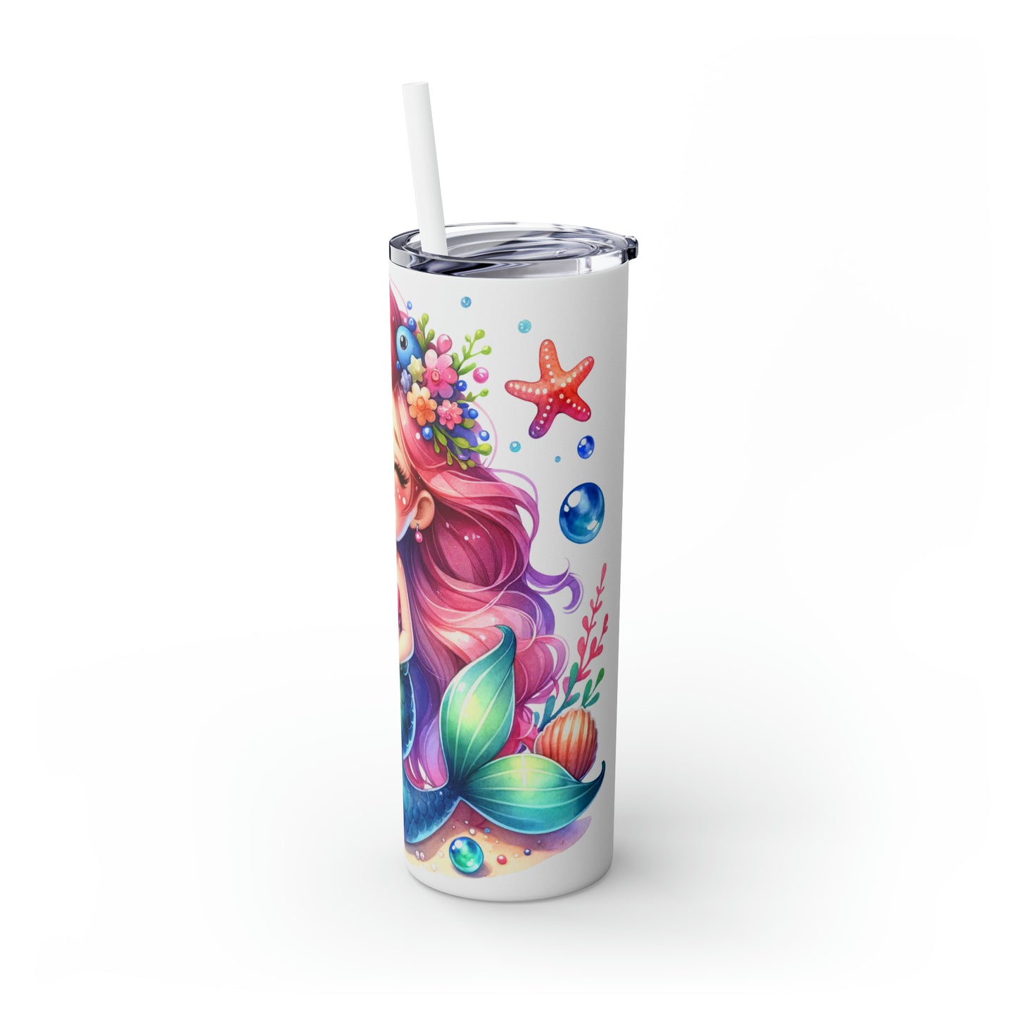 Skinny Tumbler with Straw, 20oz, Mermaid