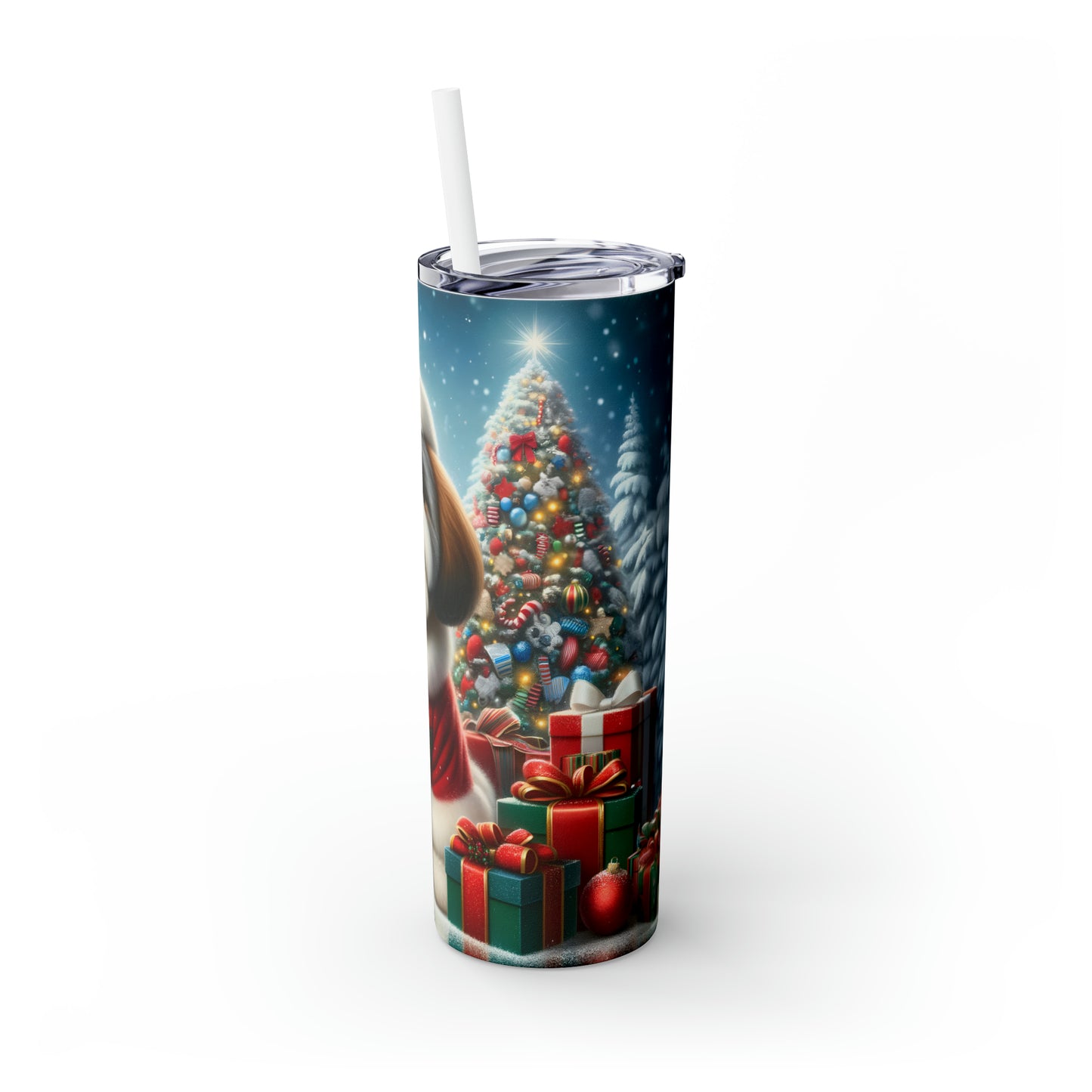 Skinny Tumbler with Straw, 20oz, Shih-Tzu Christmas