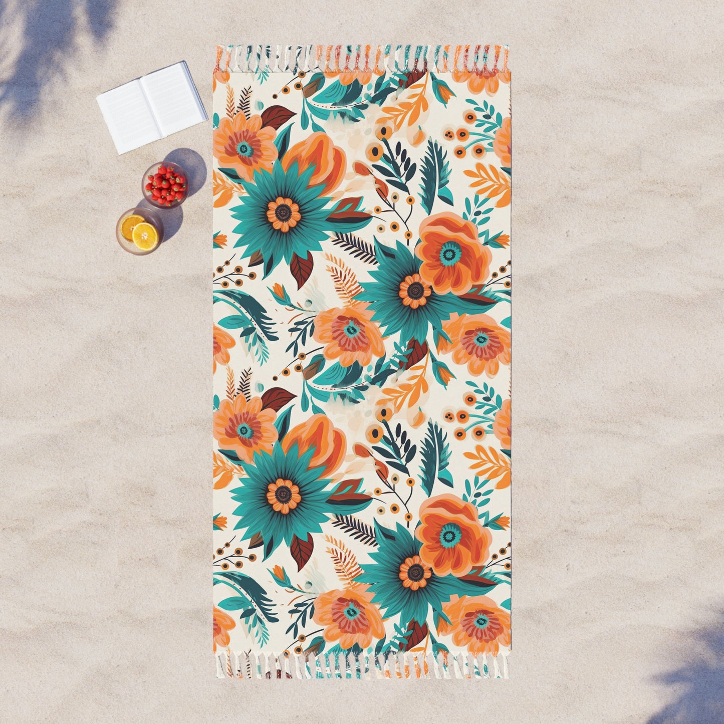 Boho Beach Towel, Boho Flower Design