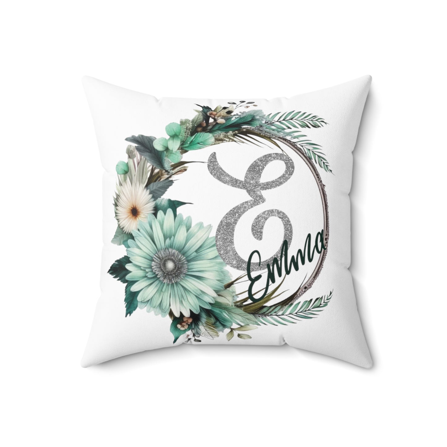 Personalised Green Wreath Cushion, Polyester Square Cushion, Christmas cushion