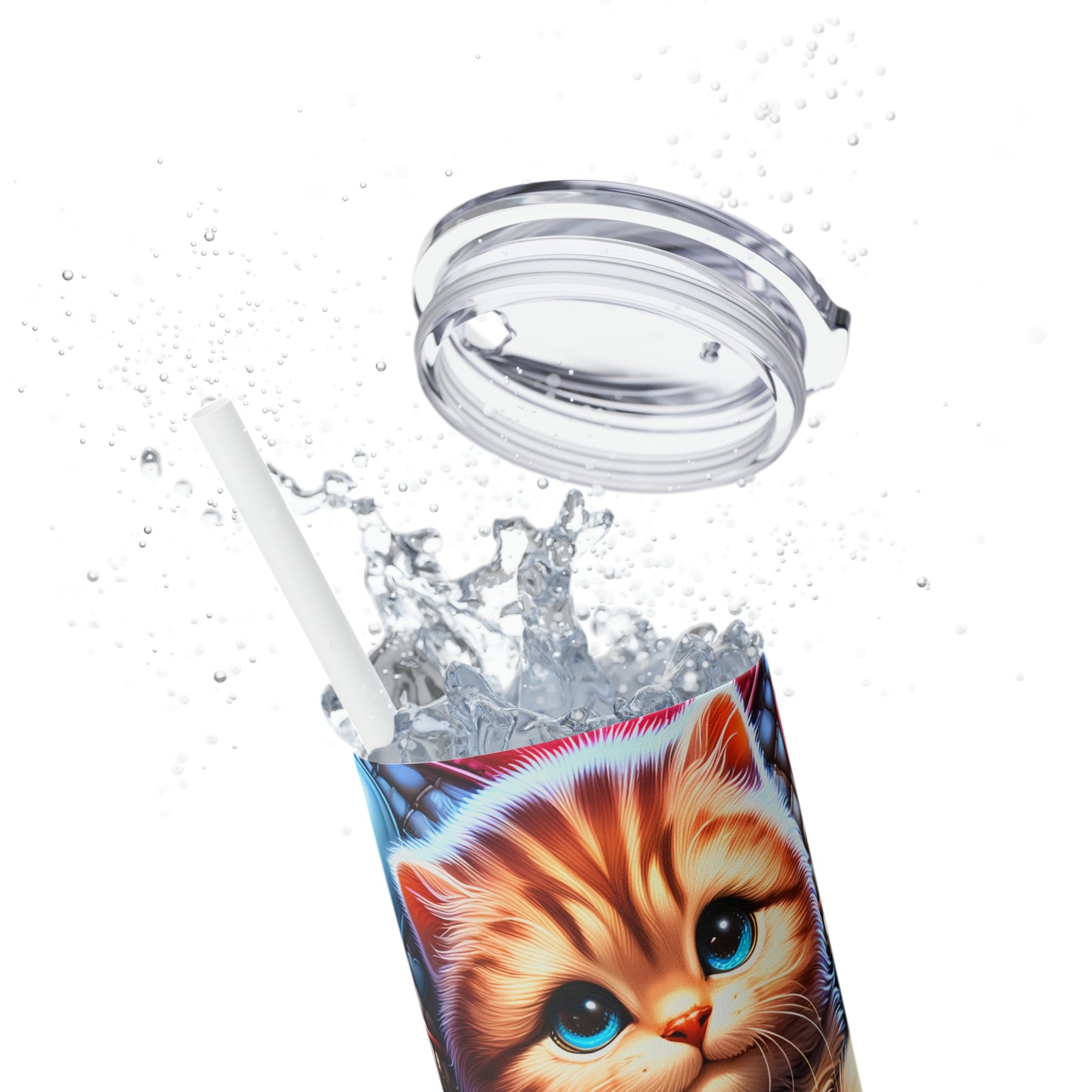 Skinny Tumbler with Straw, 20oz, Cat, Valentines Day, awd-906