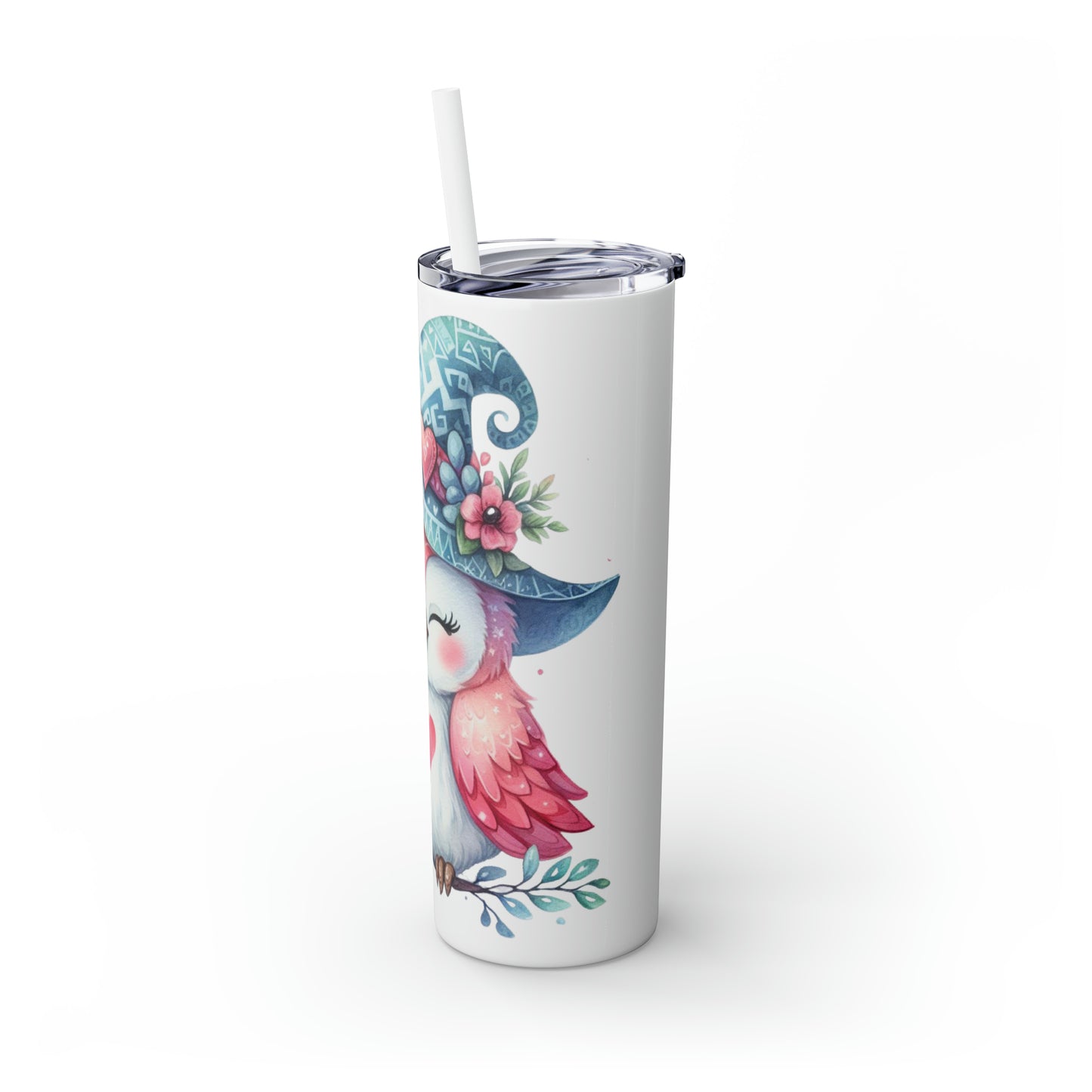 Skinny Tumbler with Straw, 20oz, Owl