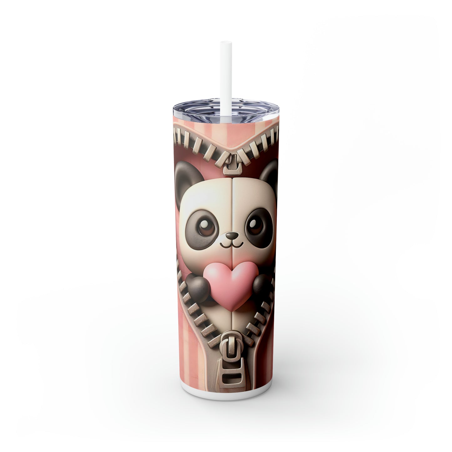 Skinny Tumbler with Straw, 20oz, Panda, Valentines Day