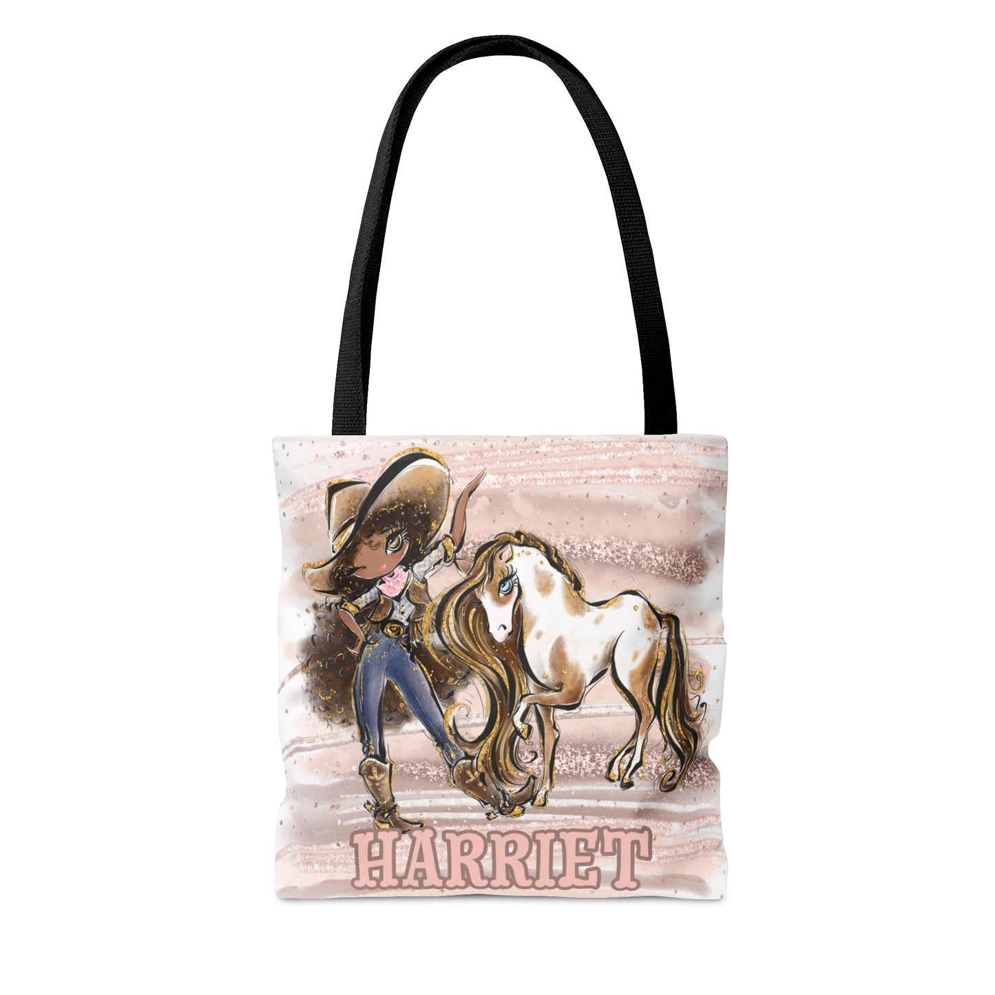 Personalised Tote Bag, Cowgirl & Horse, Brown Curly Hair, Olive Skin, Brown Eyes, Tote bag