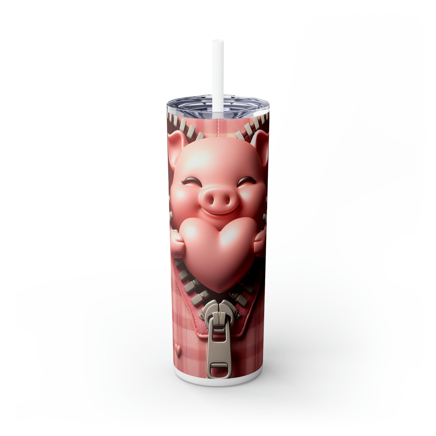 Skinny Tumbler with Straw, 20oz, Pig, Valentines Day