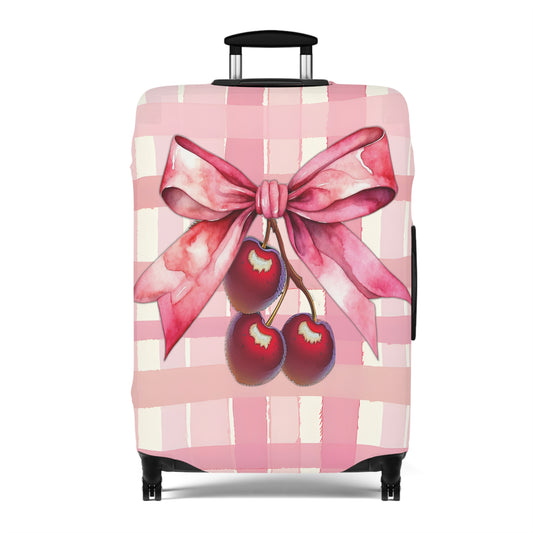 Luggage Cover, Rockabilly, Coquette, Pink Tartan, Cherries and Ribbon, awd-2517