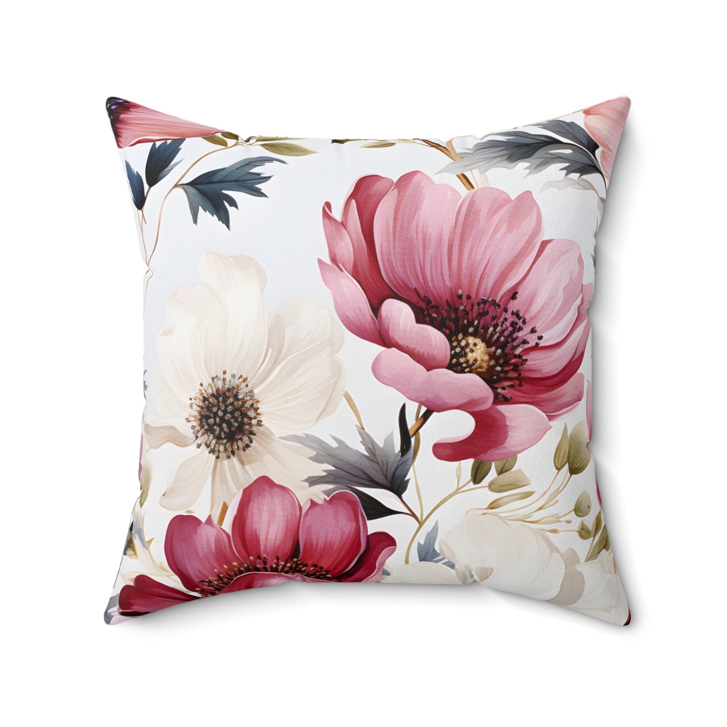 Spun Polyester Square Pillow, Floral Cushion