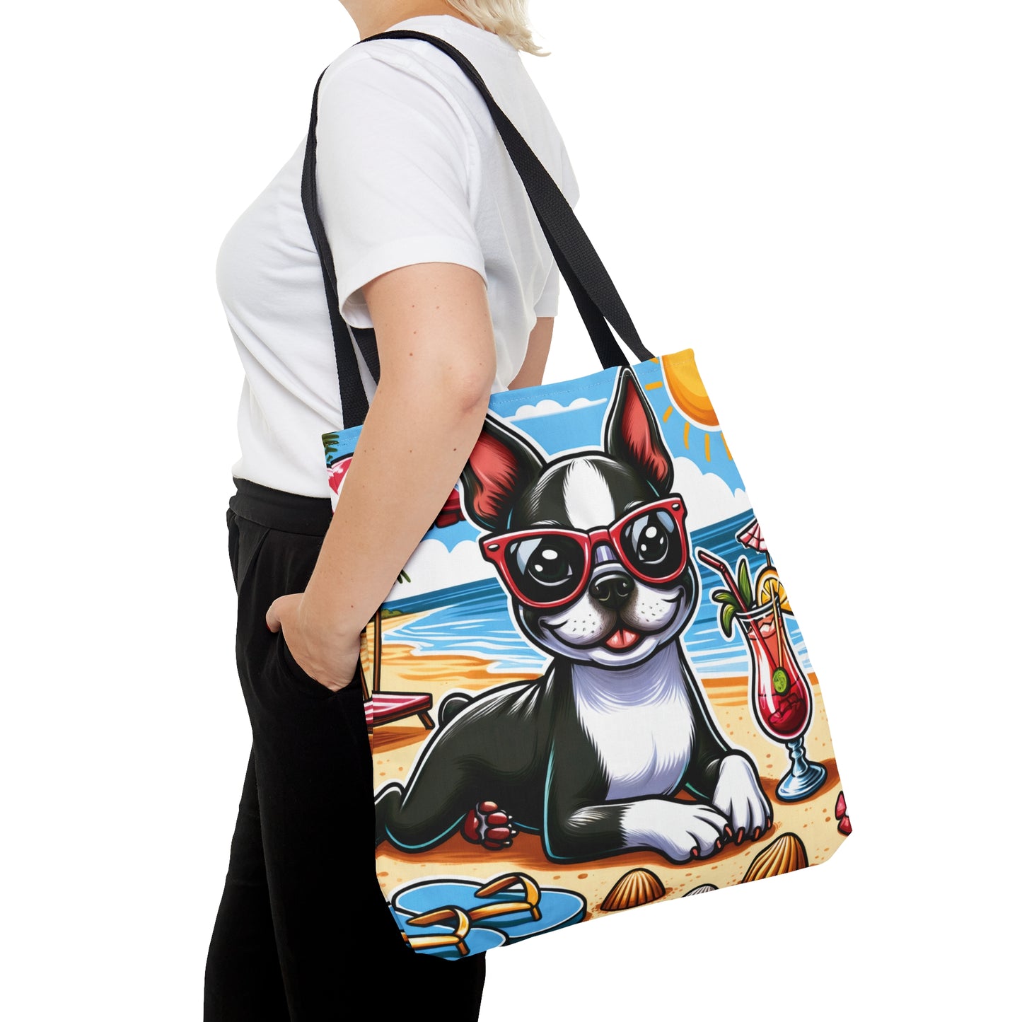 Tote Bag, Dog on Beach, Boston Terrier, Tote bag, awd-1103