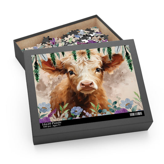 Personalised/Non-Personalised Puzzle, Highland Cow (120, 252, 500-Piece)