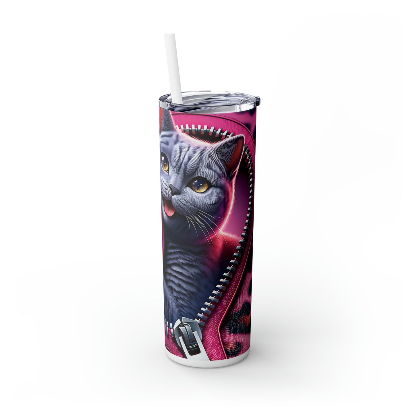 Skinny Tumbler with Straw, 20oz, Cat, Valentines Day, awd-737